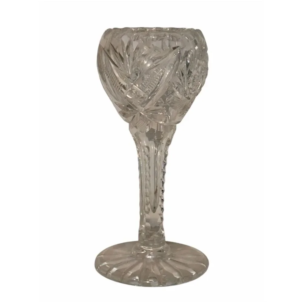 Antique ABP American Brilliant Cut Glass Chalice Bud Vase Tulip Hobstar Fan 8